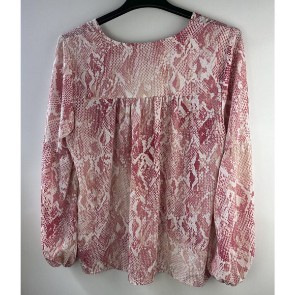 Cabi Bethany Snake Print Blouse Pink White Long Blouson Sleeve 5708 Women Large - Picture 8 of 11